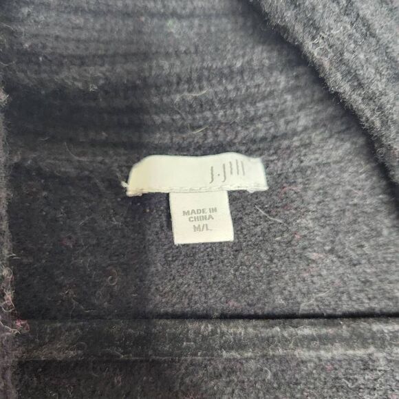 J Jill Women Fair Isle Black Red Open Front Shawl Cardigan M L Poncho Wool - Picture 13 of 13